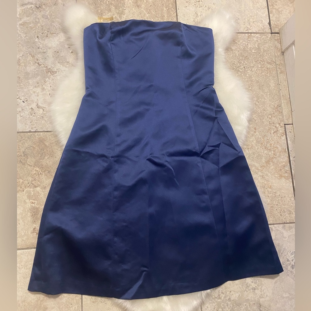 Navy blue strapless dress with back invisible zipper with lining NWOT
